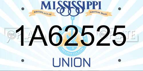 1A62525 Mississippi License Plate
