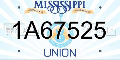 1A67525 Mississippi License Plate