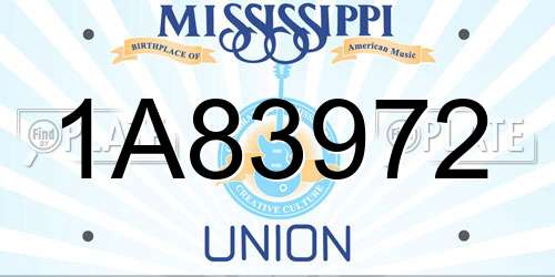 1A83972 Mississippi License Plate