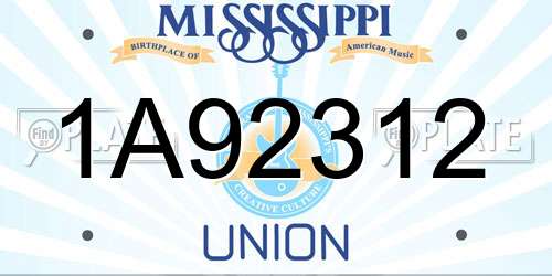 1A92312 Mississippi License Plate