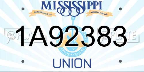 1A92383 Mississippi License Plate