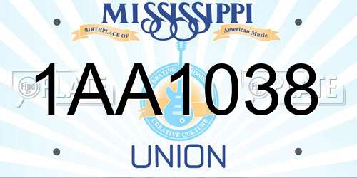 1AA1038 Mississippi License Plate