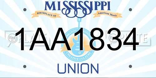 1AA1834 Mississippi License Plate