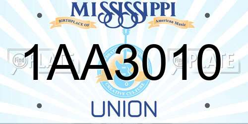 1AA3010 Mississippi License Plate