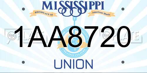 1AA8720 Mississippi License Plate
