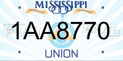 1AA8770 Mississippi License Plate