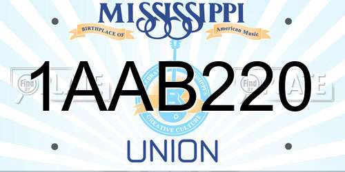1AAB220 Mississippi License Plate