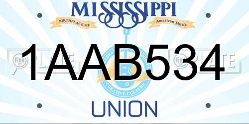 1AAB534 Mississippi License Plate