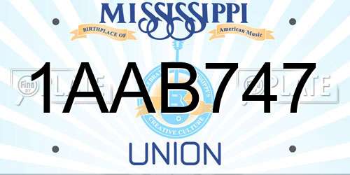 1AAB747 Mississippi License Plate