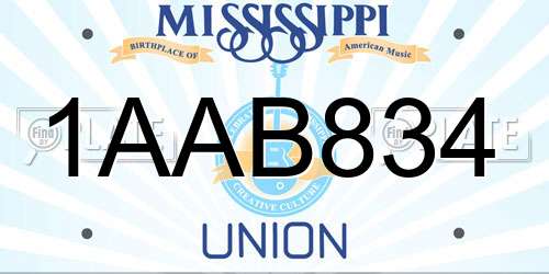1AAB834 Mississippi License Plate