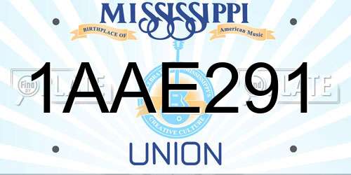 1AAE291 Mississippi License Plate