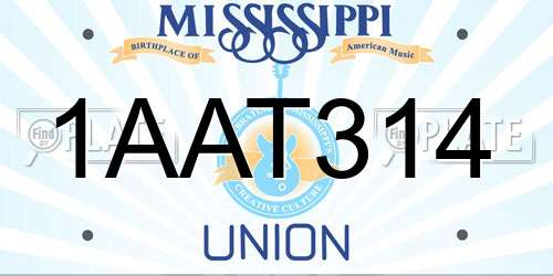 1AAT314 Mississippi License Plate