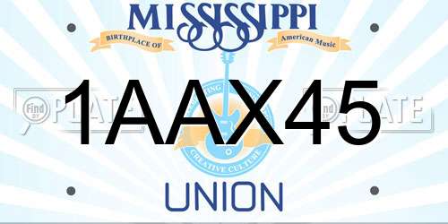 1AAX45 Mississippi License Plate