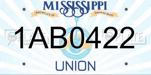 1AB0422 Mississippi License Plate