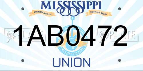 1AB0472 Mississippi License Plate
