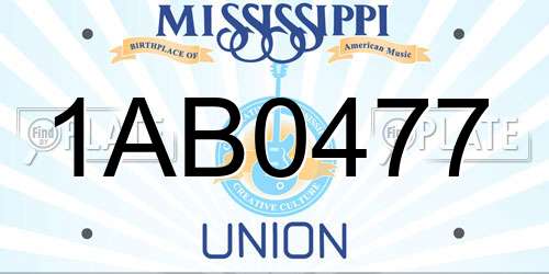 1AB0477 Mississippi License Plate