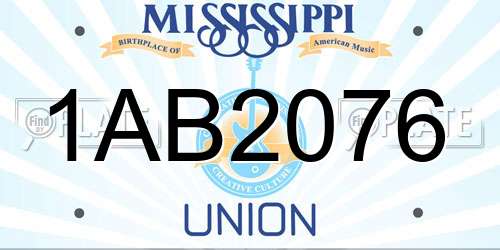 1AB2076 Mississippi License Plate