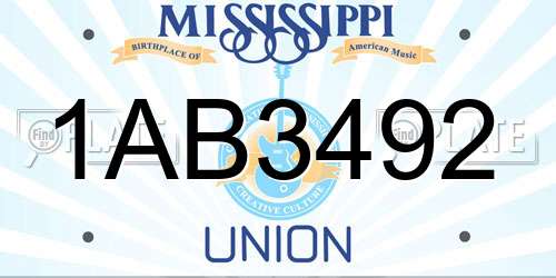 1AB3492 Mississippi License Plate