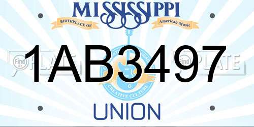 1AB3497 Mississippi License Plate