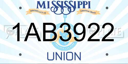 1AB3922 Mississippi License Plate