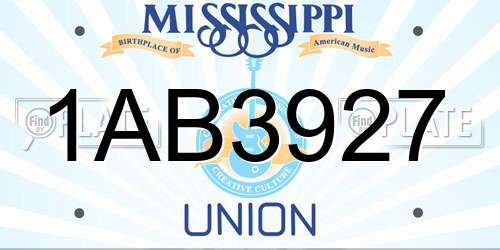 1AB3927 Mississippi License Plate