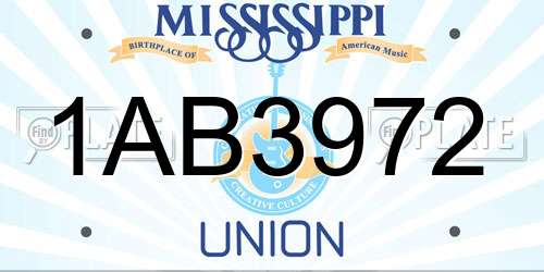 1AB3972 Mississippi License Plate