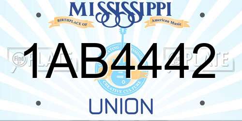 1AB4442 Mississippi License Plate