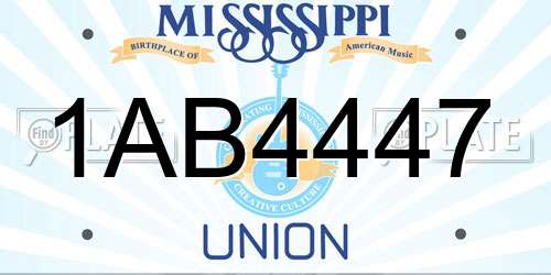 1AB4447 Mississippi License Plate