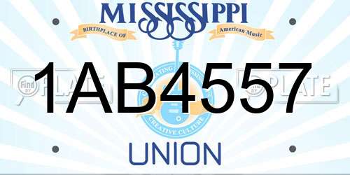 1AB4557 Mississippi License Plate