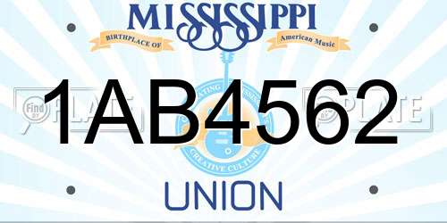 1AB4562 Mississippi License Plate