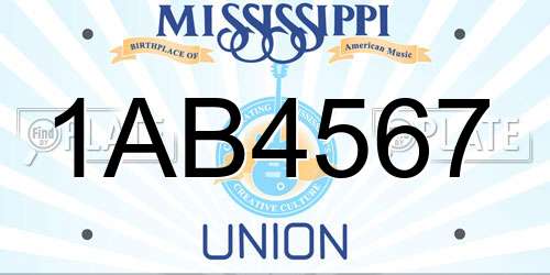 1AB4567 Mississippi License Plate