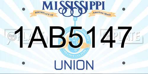 1AB5147 Mississippi License Plate