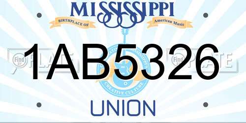 1AB5326 Mississippi License Plate