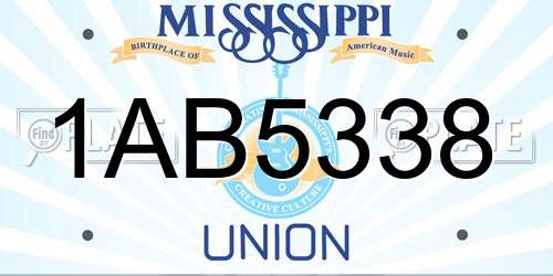 1AB5338 Mississippi License Plate