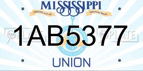 1AB5377 Mississippi License Plate