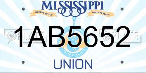 1AB5652 Mississippi License Plate