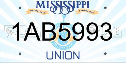 1AB5993 Mississippi License Plate