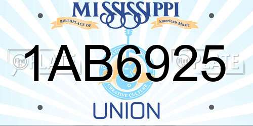 1AB6925 Mississippi License Plate