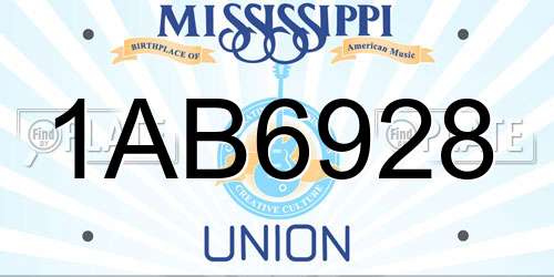 1AB6928 Mississippi License Plate