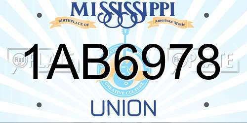 1AB6978 Mississippi License Plate