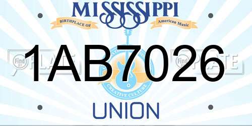 1AB7026 Mississippi License Plate