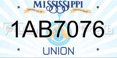 1AB7076 Mississippi License Plate