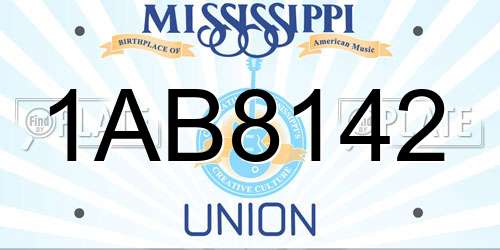 1AB8142 Mississippi License Plate