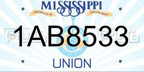 1AB8533 Mississippi License Plate