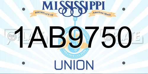 1AB9750 Mississippi License Plate