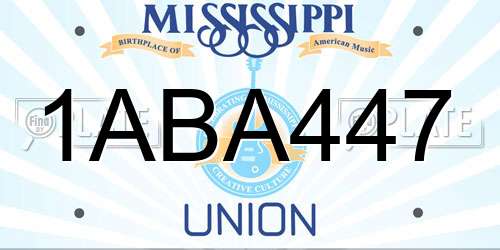 1ABA447 Mississippi License Plate