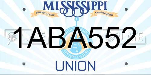 1ABA552 Mississippi License Plate
