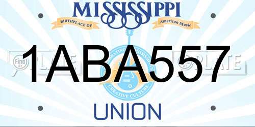 1ABA557 Mississippi License Plate