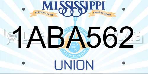 1ABA562 Mississippi License Plate