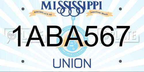 1ABA567 Mississippi License Plate